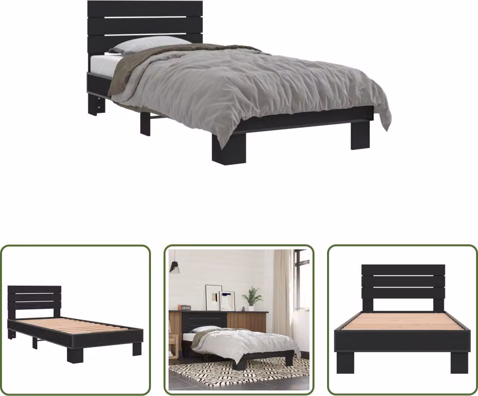 The Living Store Struttura letto nera 90x200 cm in legno e metallo