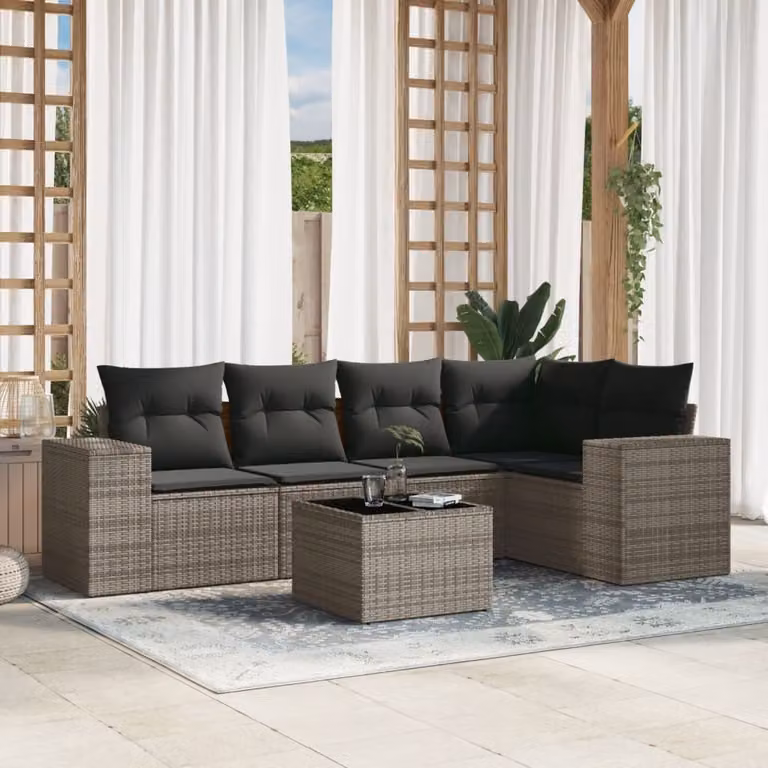 Maison Exclusive - Set Divano da Giardino 6 pz con Cuscini Grigio in Polyrattan