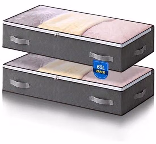 Contenitori pieghevoli da 60 litri con finestra in vetro, ideali per essere riposti sotto il letto - colore grigio