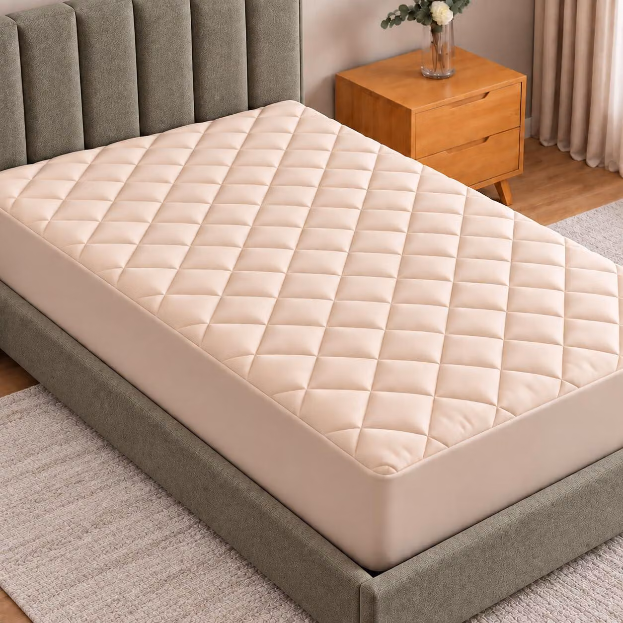 Coprimaterasso imbottito, color beige, dimensioni 99x190+40 cm, confezione singola