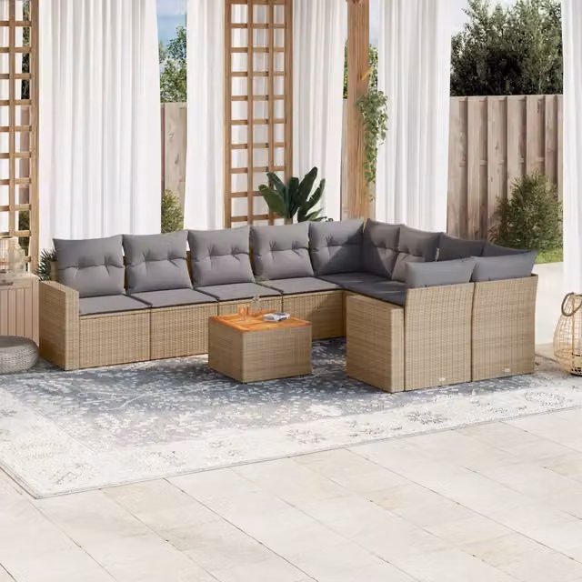 Set Divano da Giardino 10 pz con Cuscini Beige in Polyrattan 3224281