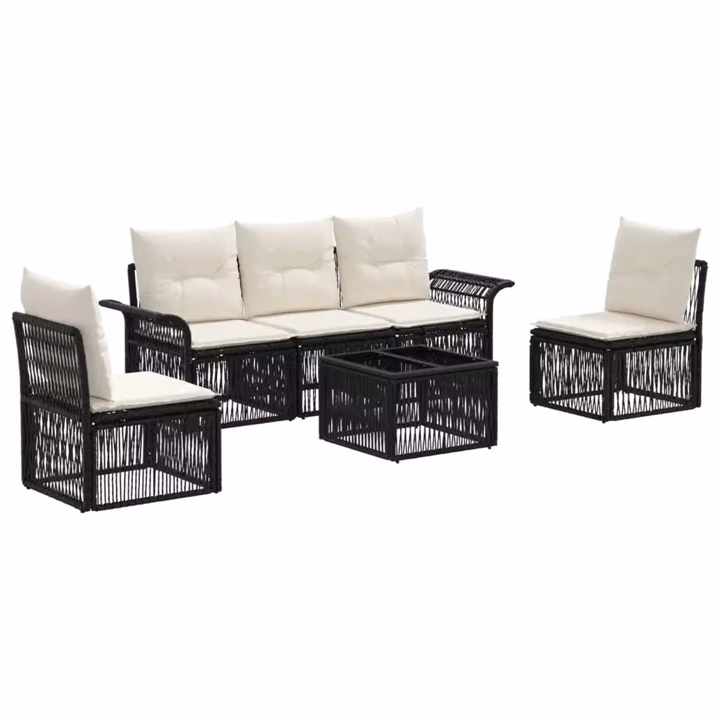 Set Divano da Giardino vidaXL 6 Pezzi in Polyrattan Nero con Tavolino e Cuscini – 2