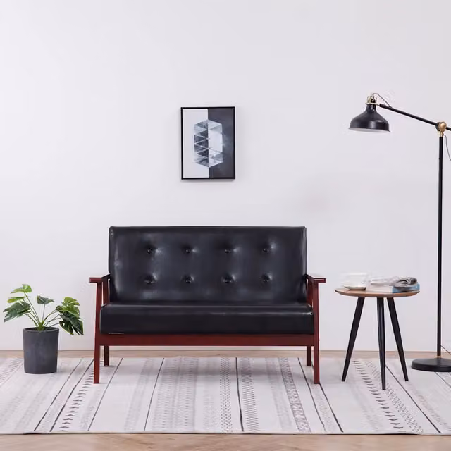 Divano a 2 posti retro in similpelle nero vidaXL L: 113,5 cm, P: 73,5 cm, H: 67 cm