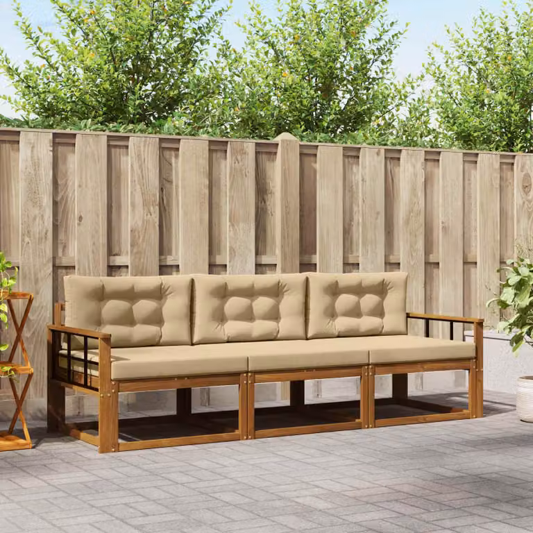 Set di divani da esterno vidaXL in legno di acacia con cuscini, colore marrone e beige