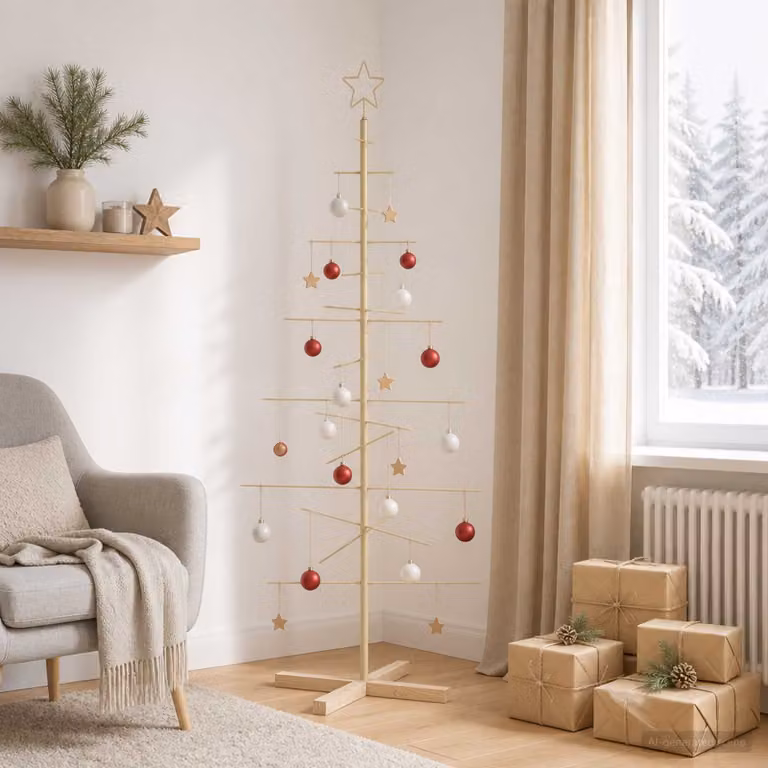 Albero di Natale moderno vidaXL KUOPIO in metallo e legno, colore oro, Altezza: 150 cm