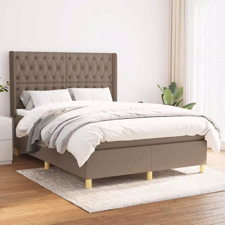 vidaXL Giroletto a Molle con Materasso Ibrido in Tessuto Tortora L/P/H: 190 x 140 x 30 cm