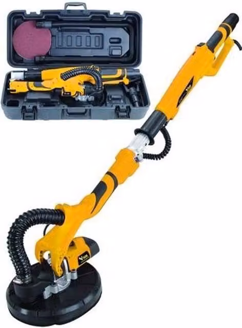 Levigatrice a secco Vigour VLS-225 da 600 W con manico estensibile e aspirazione, diametro 225 mm, colore nero e giallo