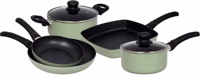 Set di 2 batterie da cucina Casa Collection Fusion in alluminio stampato con fondo a induzione, 7 pezzi, colore verde, antiaderente – 1