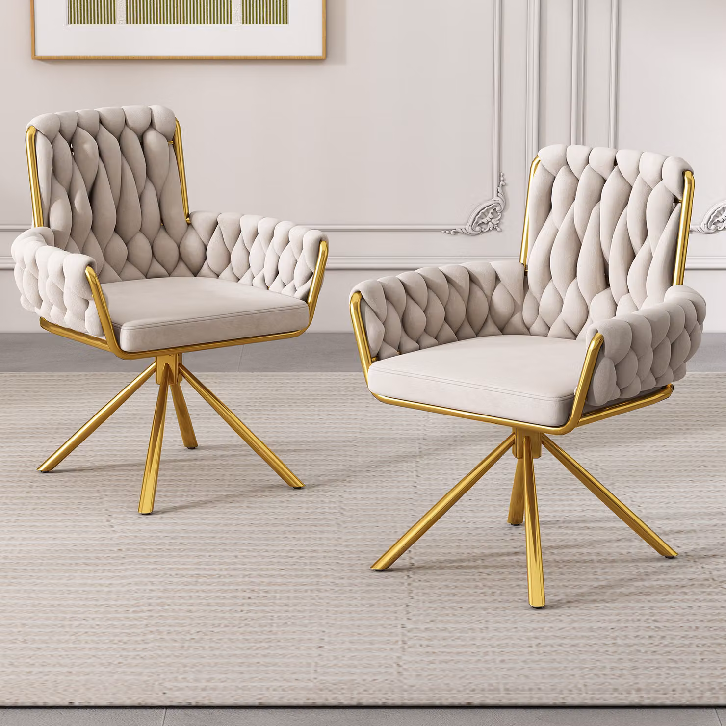 okwish poltrona girevole (set di 2)poltrona girevole a 360° con schienale, poltrona ergonomica reclinabile poltrona TV poltrona imbottita con gambe in metallo, beige