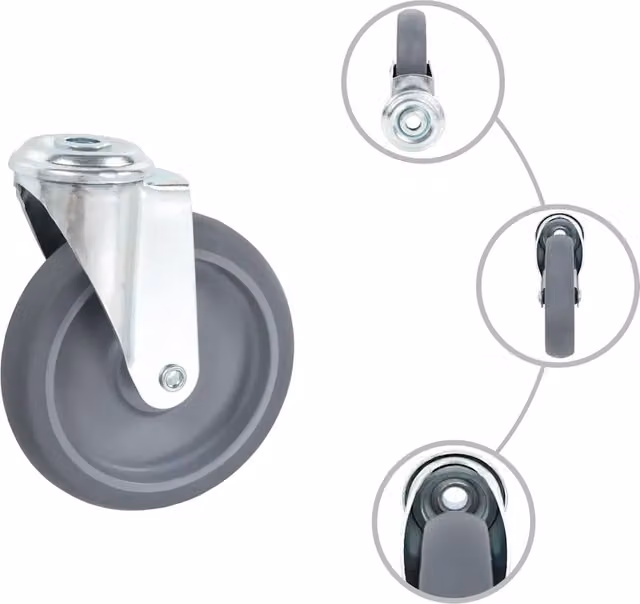 Set di 24 ruote girevoli vidaXL con foro per bullone, in acciaio zincato e gomma, colore grigio, diametro 125 mm – 1