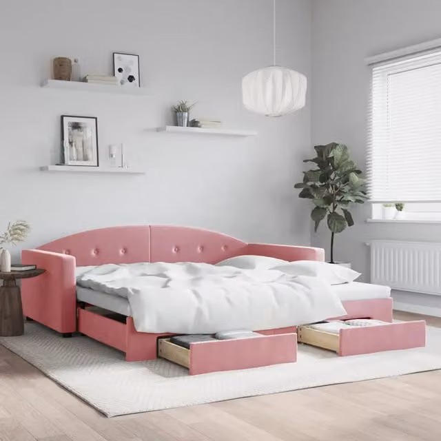 Divano Letto Estraibile con Cassetti-Sofa Letto-Daybed Rosa 100x200 cm Velluto 536122