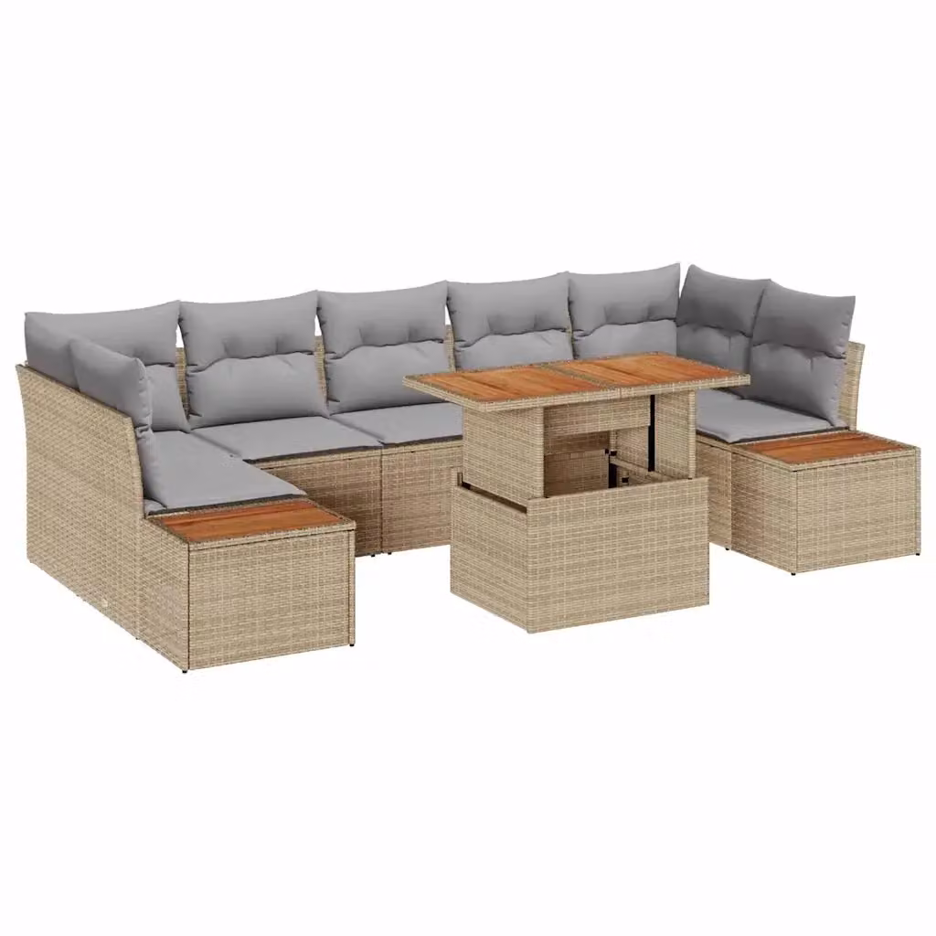 vidaXL Set Divano da Giardino Moderno a L in Polyrattan Beige con 8 Pezzi e Tavolino da Caffè – 2