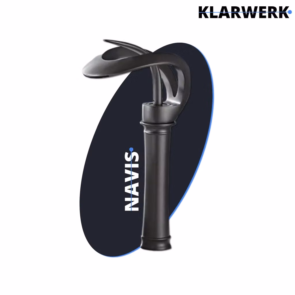 Rubinetto da bagno a cascata NAVIS in acciaio inox nero opaco con beccuccio girevole per lavabo alto – 2