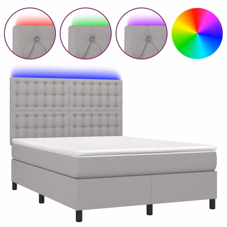 Letto a Molle Materasso e LED Grigio Chiaro 140x190 cm Tessuto