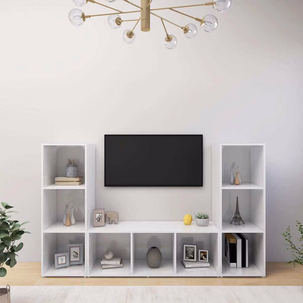 Set di 3 mobili TV vidaXL in legno multistrato e MDF, colore bianco, L 107 cm x P 35 cm x H 37 cm