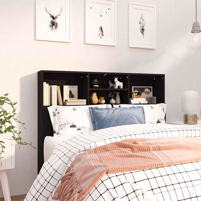 Testiera con contenitore e ripiani integrati vidaXL, colore nero, L 120 x P 19 x H 103,5 cm