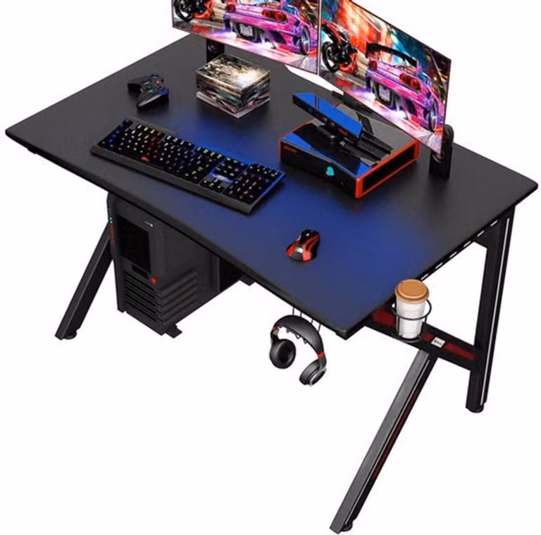 Tavolo da gioco ergonomico - 115 cm - con portabicchieri e gancio per cuffie