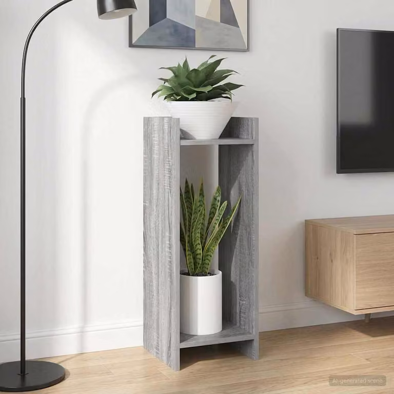 Set di 2 supporti per piante vidaXL in legno MDF, colore grigio opaco, L/P/H: 30 x 30 x 80 cm