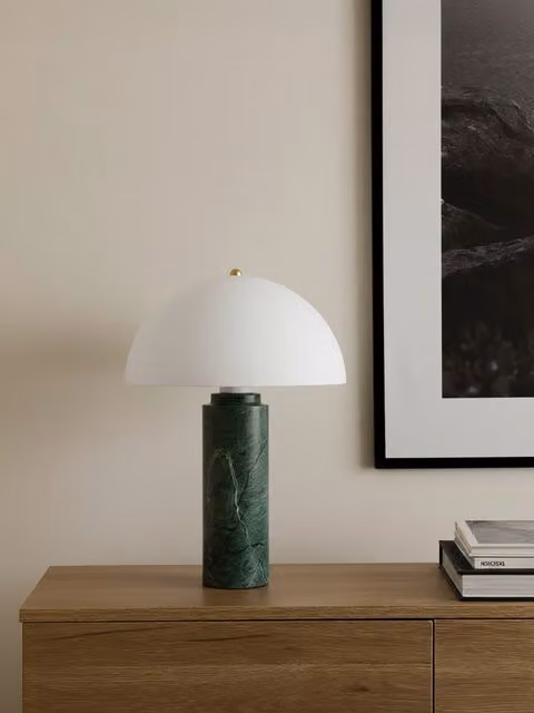 Lampada da tavolo Lauren Kenay Home in vetro e marmo verde e bianca, design moderno, H 40 cm