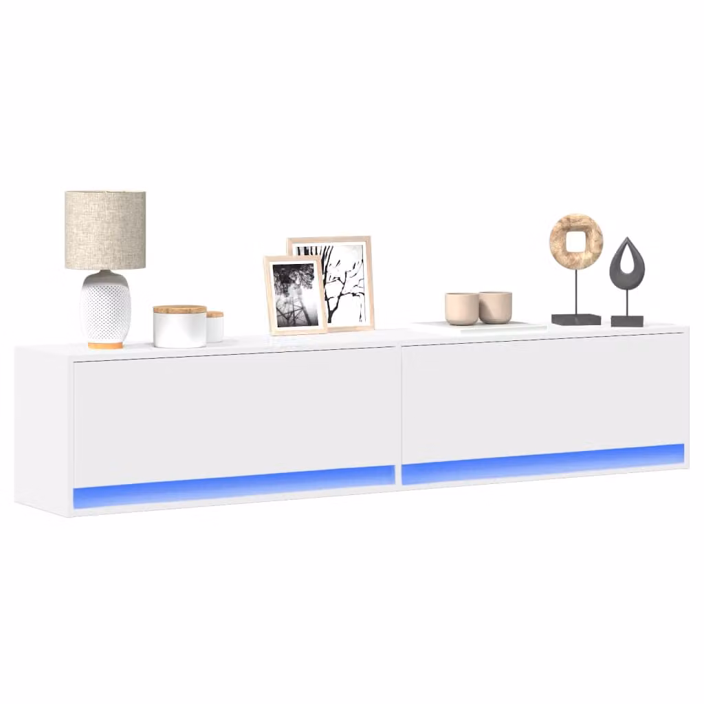 Mobile TV a parete vidaXL con illuminazione LED integrata, bianco, L 180 cm x P 31 cm x H 38 cm