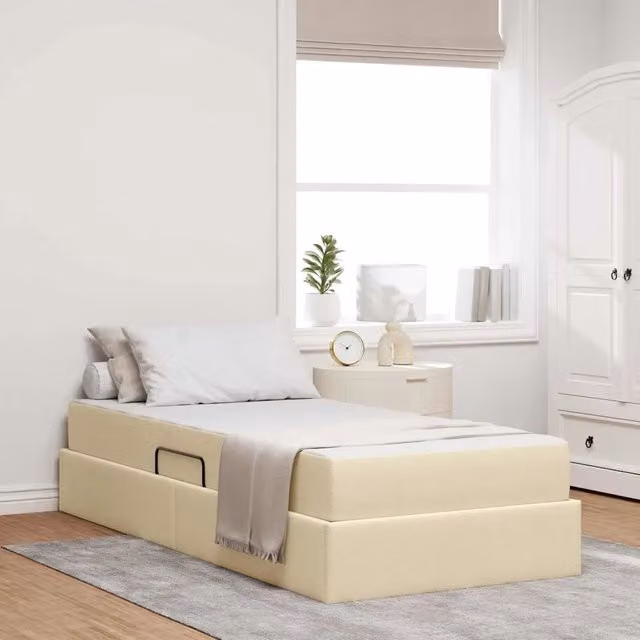 Letto con contenitore moderno vidaXL in tessuto beige e nero con base a sollevamento L/P/H: 90 x 190 x 43,5 cm