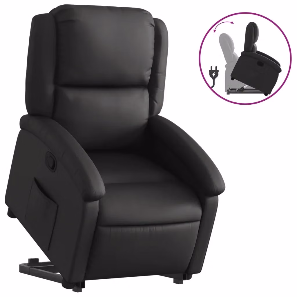 Poltrona Alzapersona Reclinabile vidaXL in Vera Pelle Nera con Assistenza Elettrica e Braccioli – 2