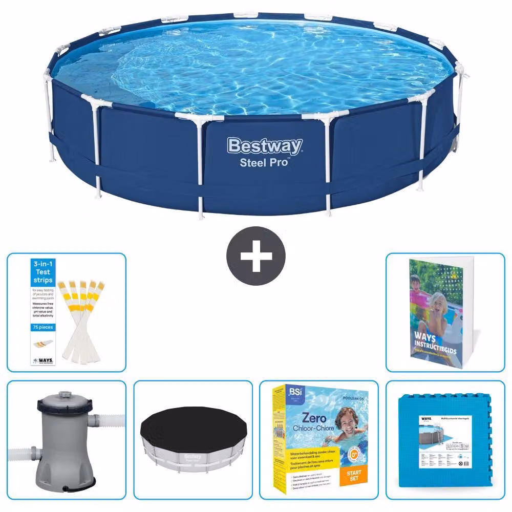 Piscina gonfiabile Bestway Steel Pro, rotonda, dimensioni 396x84 cm, composta da 5 parti, modello S276