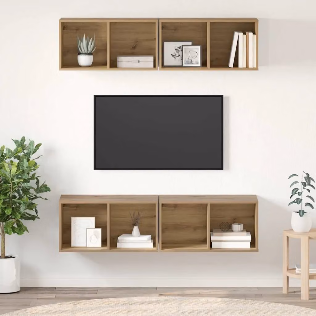 Set mobile TV 4 pezzi vidaXL in rovere artigianale, colore marrone, H 72 x L 37 x P 37 cm – 1