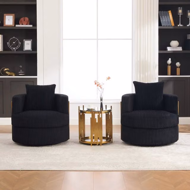 Poltrona girevole 360 con vano contenitore REDOM in velluto a coste nero L: 76 cm, P: 79 cm, H: 78 cm