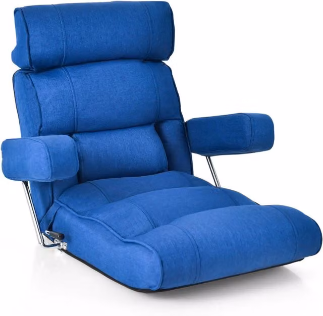 Divano da terra pieghevole regolabile in 6 posizioni con schienale ergonomico e braccioli, Blu – 1