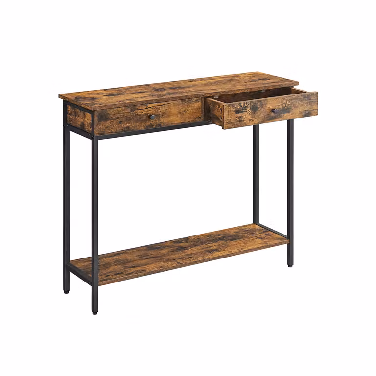 Tavolo da Ingresso con 2 Cassetti, Marrone Vintage, Nero