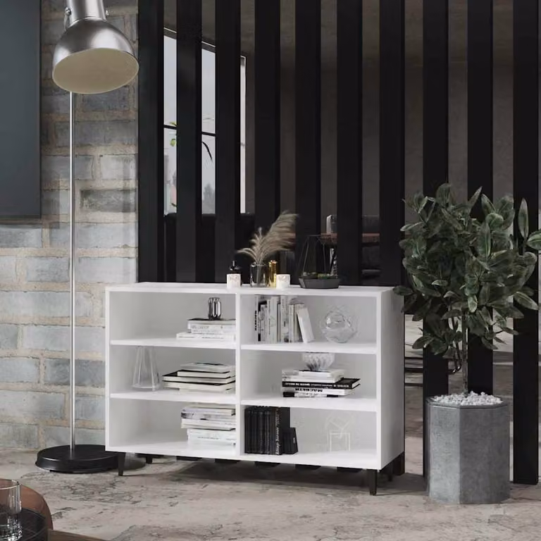 Credenza bianca vidaXL in stile industrial con ripiani per media, L 103,5 x P 35 x H 70 cm