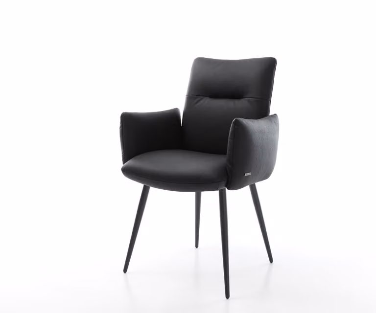 DELIFE Sedia da pranzo Jova-Flex con braccioli in vera pelle nera a 4 gambe coniche nere con molle insacchettate