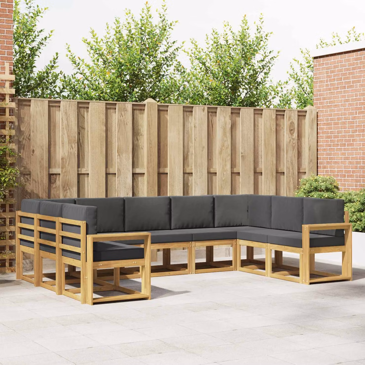 vidaXL Set di divani da esterno a L in legno di acacia, 9 pezzi, Bianco e Antracite
