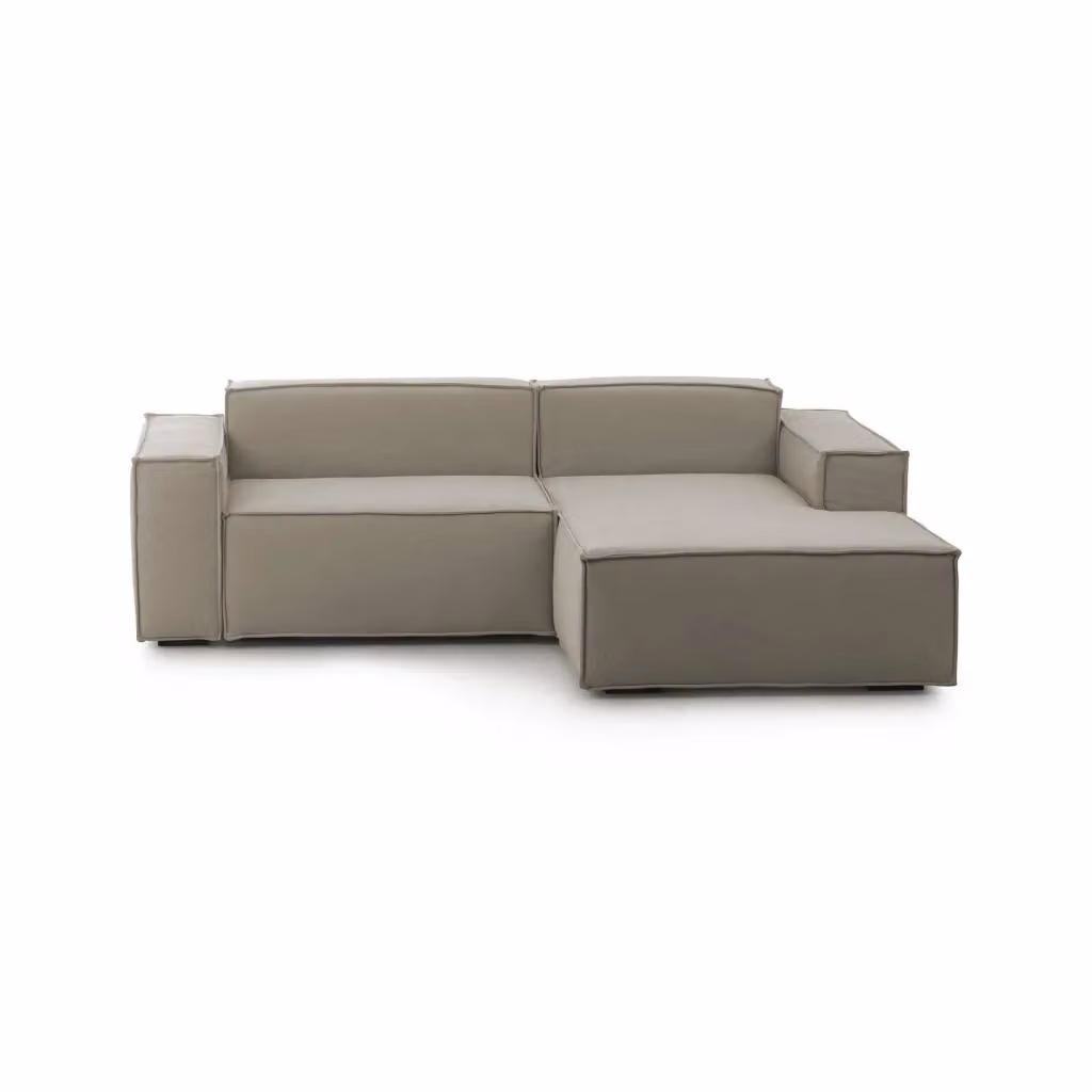 Divano componibile Ameli di Talamo Italia, modello a L con penisola destra, rivestimento in tessuto beige, con funzione letto e coperture rimovibili, L/P/H: 240 x 170 x 70 cm – 2