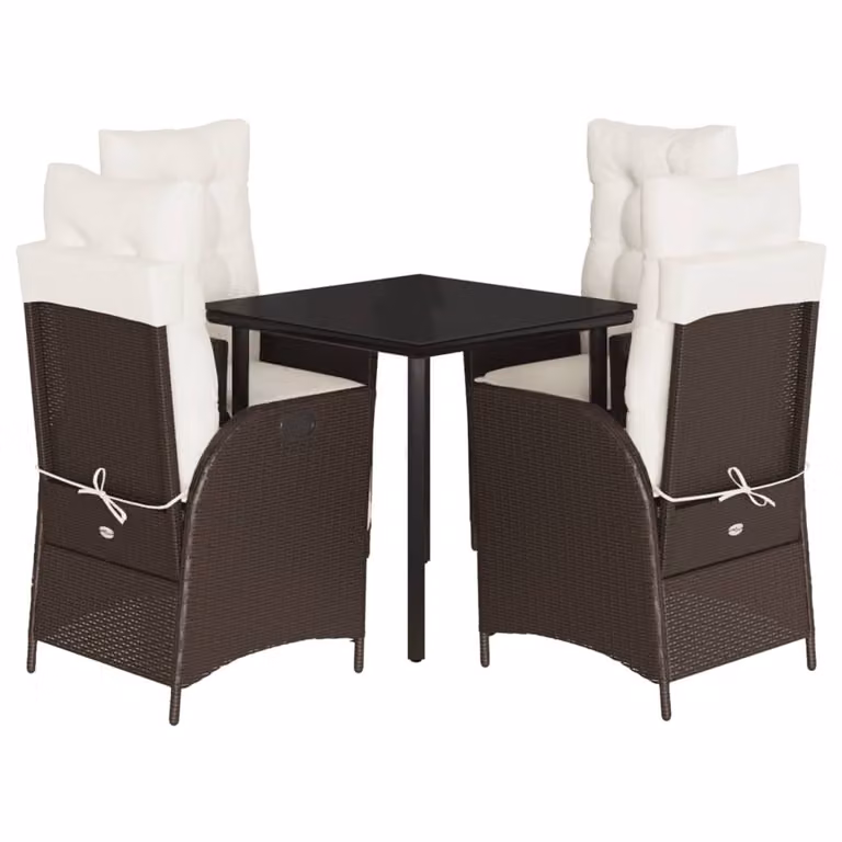 Set da Pranzo da Giardino 5pz con Cuscini in Polyrattan Marrone