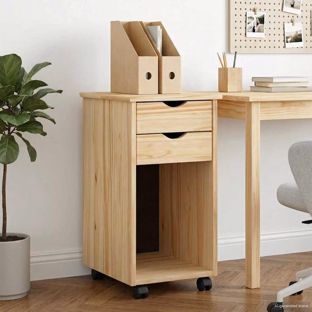 vidaXL Carrello Mobile con Ruote in Legno di Pino Massiccio Marrone, L 34 x P 39 x H 65,5 cm