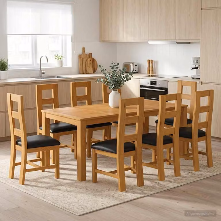 Set da pranzo moderno vidaXL in legno di quercia massello composto da 9 pezzi, colore nero e marrone