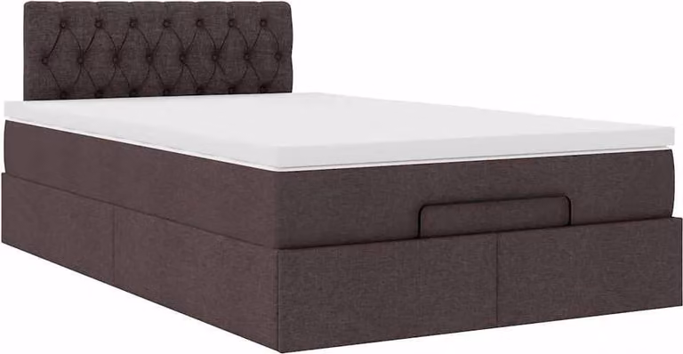 Pouf Letto con Materasso Marrone Scuro 120x200 cm in Tessuto