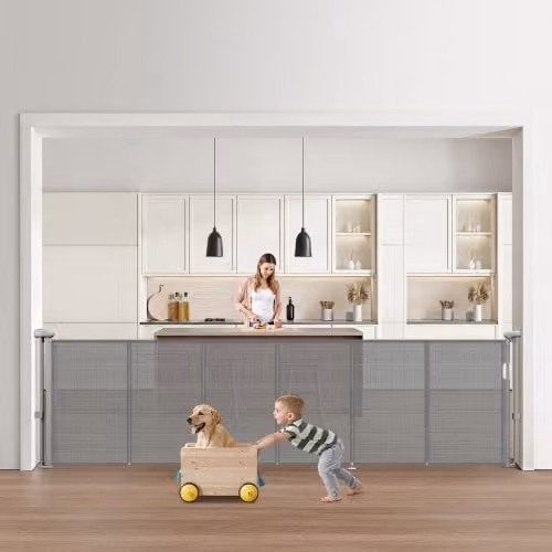 Cancelletto Retrattile VEVOR Grigio per Bambini e Animali, Estensibile fino a 280 cm, Altezza: 87 cm