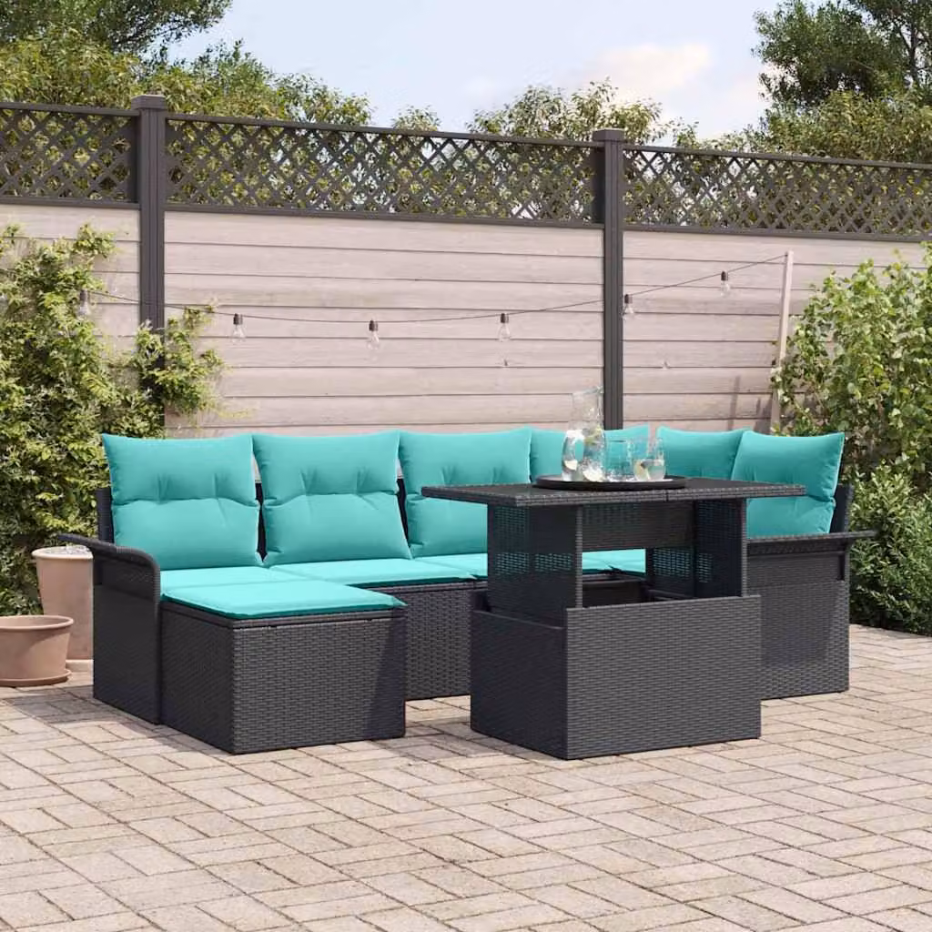 Maison Exclusive - Set da giardino composto da 7 pezzi. Colore: nero. Materiale: rattan sintetico
