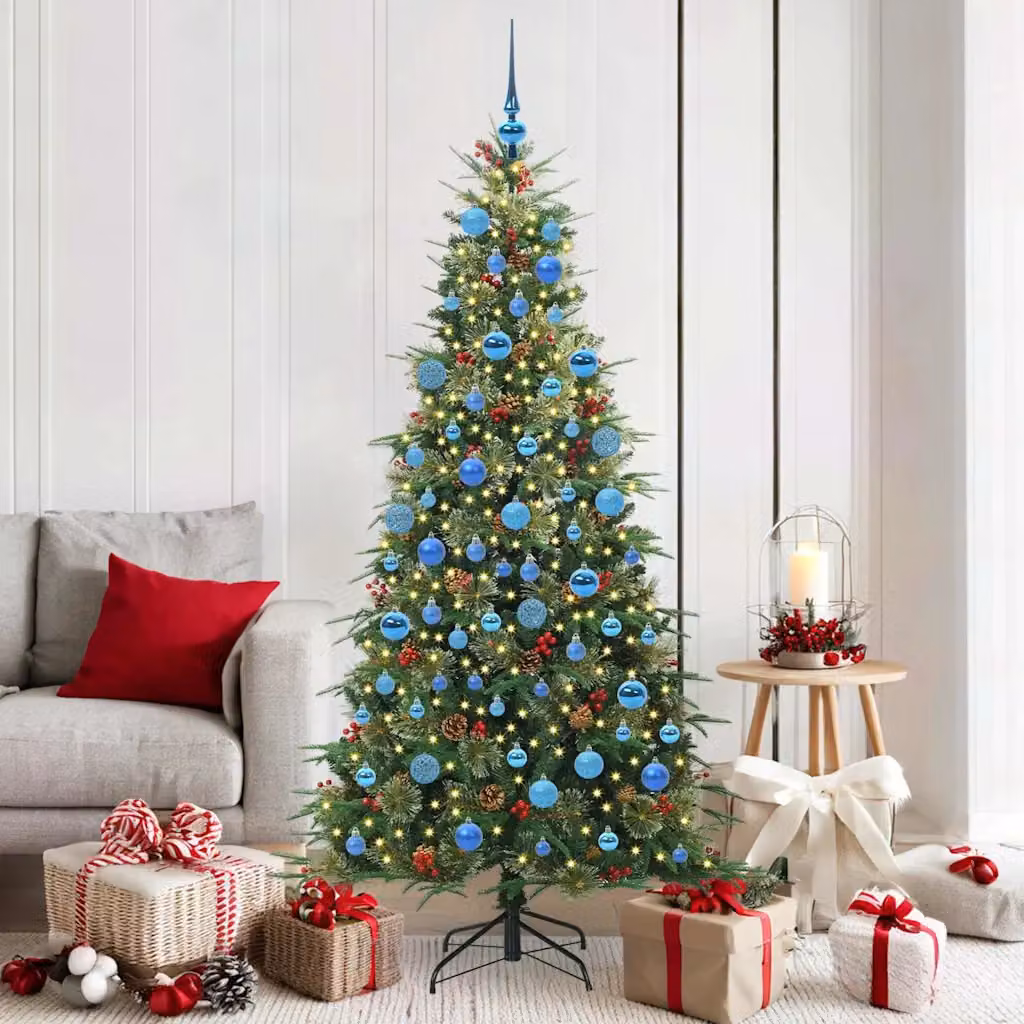 Albero di Natale artificiale verde vidaXL con luci LED bianco caldo e rami in PE e PVC, Altezza: 180 cm