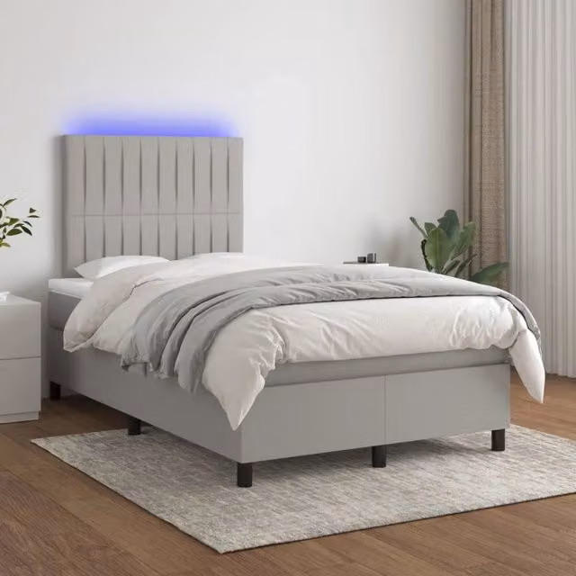 Letto Ibrido con Materasso e Illuminazione LED vidaXL in Tessuto Grigio L/P: 120 x 200 cm