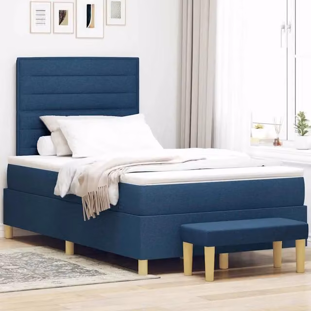 Letto a molle con testiera blu vidaXL in tessuto e legno L: 200 cm, P: 120 cm, H: 128 cm
