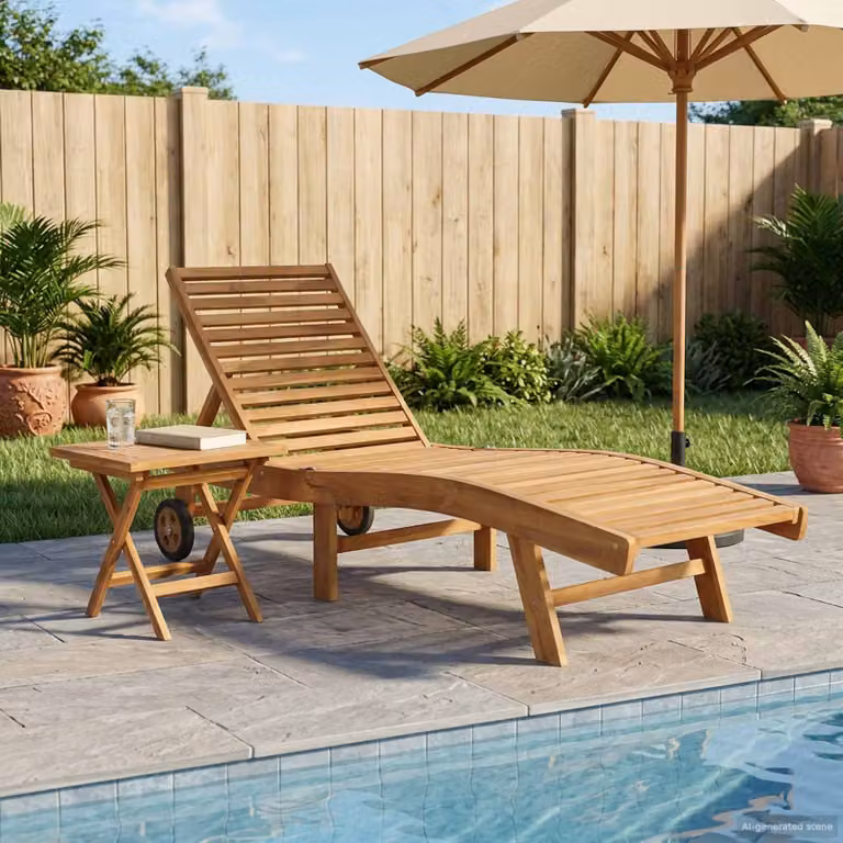 Set di 2 lettini da sole vidaXL in legno di teak massiccio marrone con poggiatesta regolabile