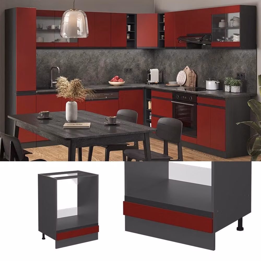 Mobile per forno da incasso R-Line J-Shape Vicco Rosso/Antracite con Rovere, L: 60 cm, P: 60 cm, H: 81,6 cm – 2