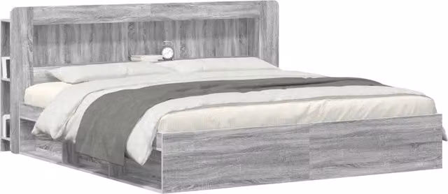 Testiera del letto moderna con ripiano integrato e scomparti laterali in legno ingegnerizzato Grigio Sonoma