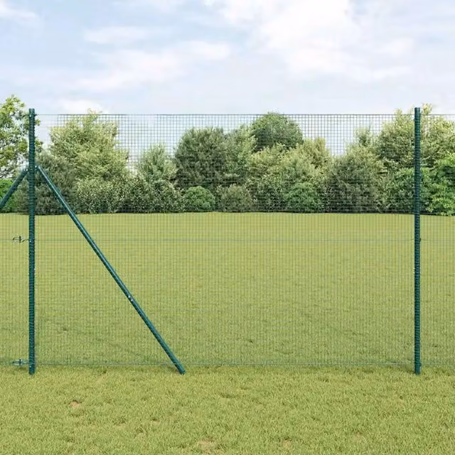 Recinzione a rete saldata doppia con pali rotondi vidaXL, Verde, L: 25 m, H: 1,5 m