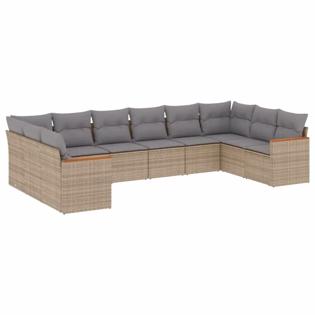 vidaXL Set Divano da Giardino a L 10 pz con Cuscini Beige e Grigio in Polyrattan e Acciaio – 2