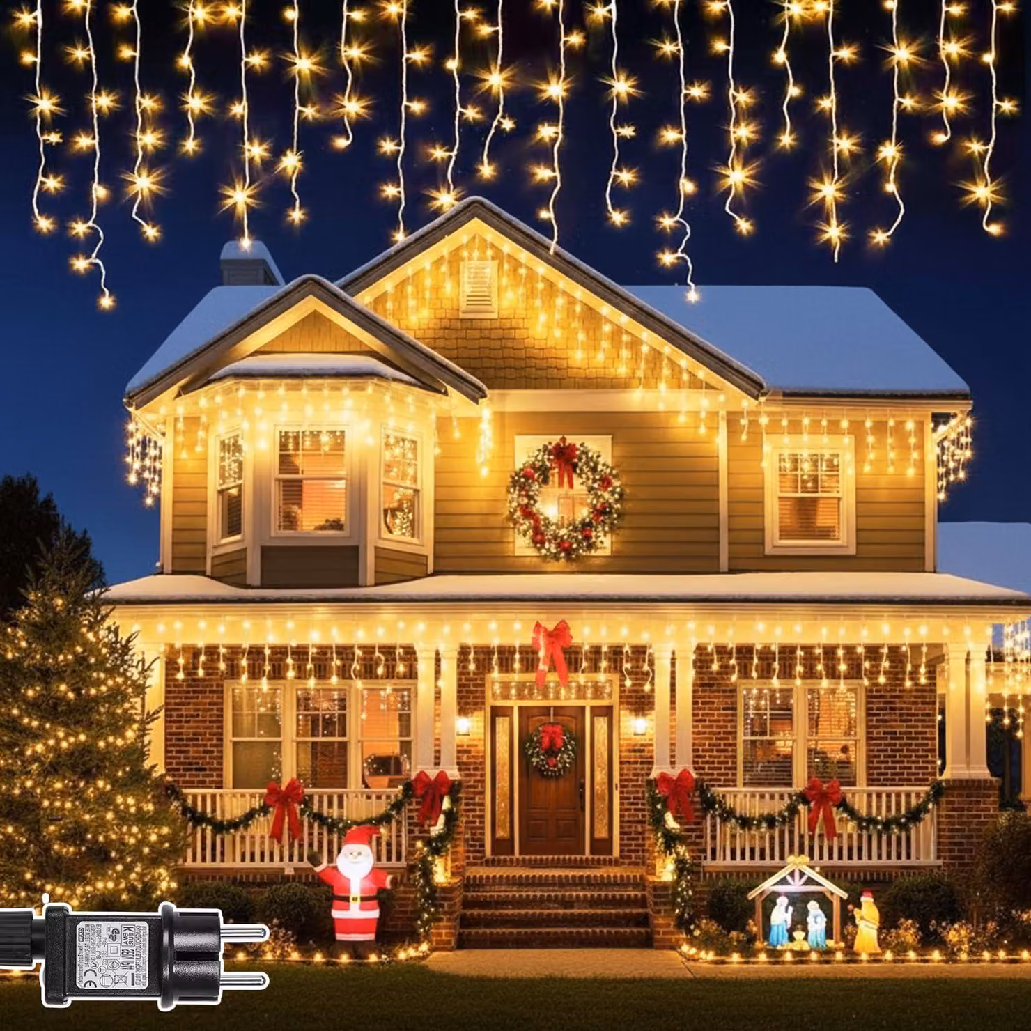 Catena luminosa "Ice Rain", 10 metri, 400 LED, luce bianca calda, grado di protezione IP44